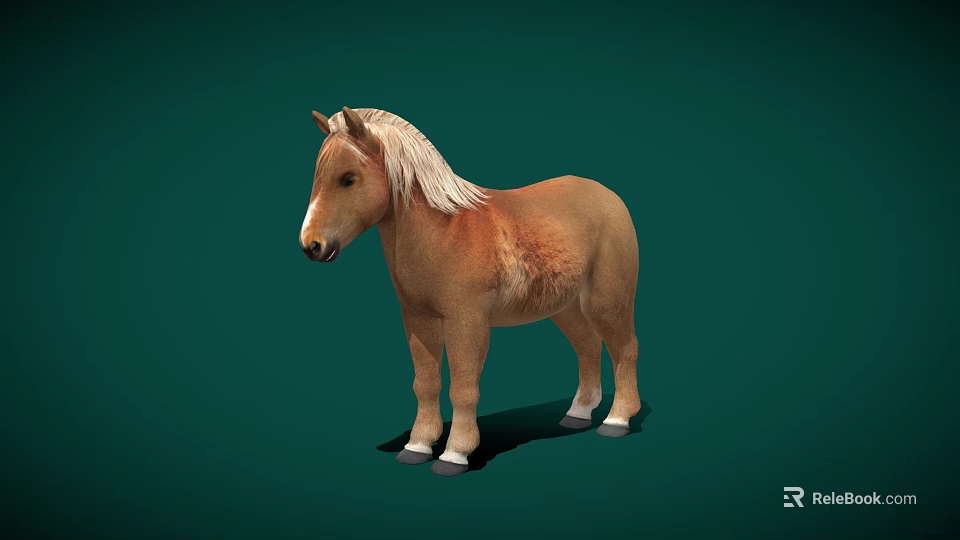 Isolated Brown Horse With White Mane Standing On Green Background 3d model