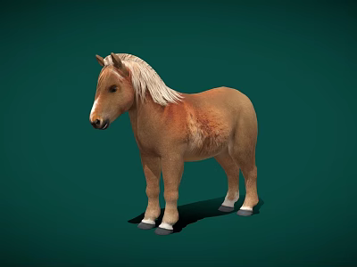 Isolated Brown Horse With White Mane Standing On Green Background 3d model