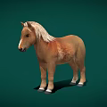 Isolated Brown Horse With White Mane Standing On Green Background 3d model