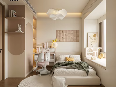 Children's Room Girls' Room Children's Room Chandelier Children's Bed Wardrobe Desk Chair Doll Bay Window Pad 3d model