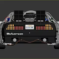 Classic White DeLorean Car With Gull Wing Doors And Roof Mounted Device