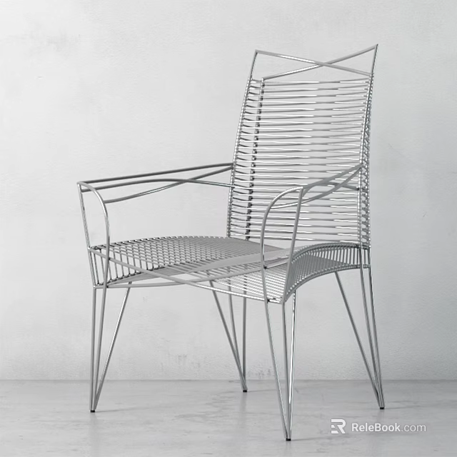 Sleek Modern Lounge Chair With Metal Frame And Woven Design Structure 3d model 