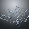 Various Stainless Steel Surgical Instruments Like Forceps Tweezers And Scissors On Black Surface