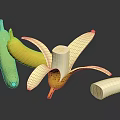 Fresh Bananas in Different Stages Green Yellow Peeled and Sliced on Black Background with Reflection