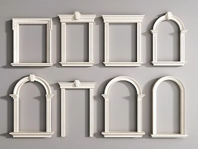 White Decorative Door And Window Frame Components With Various Design Styles 3d model