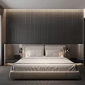 Modern Bedroom Interior With King Size Bed Textured Headboard Wall And Bedside Lamps
