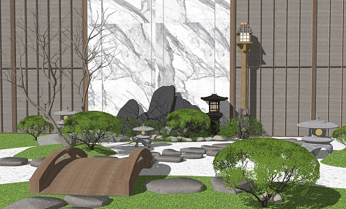 New Chinese style landscape sketch dry landscape courtyard landscape sketch rockery stone 3d model