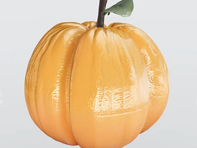 Vine Bearing Ripe Orange Pumpkin With Green Leaf And Smooth Surface 3d model
