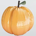 Vine Bearing Ripe Orange Pumpkin With Green Leaf And Smooth Surface
