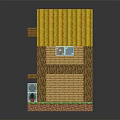 Pixel Style Wooden House With Yellow Roof Balcony Street Lamp And Green Grass