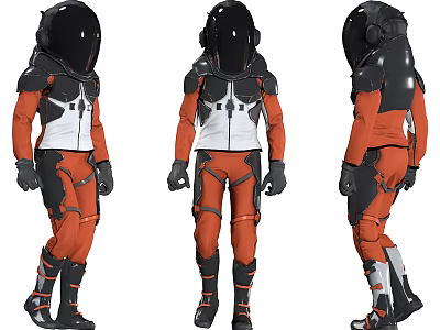 Man Wearing Orange And Black Astronaut Suit With Three Quarter Views 3d model