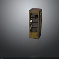 Vintage Yellow and Red Telephone Booth With Glass Windows and Aged Metal Frame