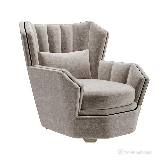 Elegant Light Gray Single Sofa Featuring Scalloped Back Wide Armrest And Comfortable Cushion 3d model