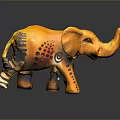 Yellow Elephant Decorative Sculpture with Colorful Patterns Black Dots and Spiral Designs