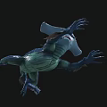 Mythical Blue Aquatic Creature With Spiked Back Sharp Claws Finned Tail And Scaly Skin