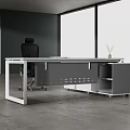 Modern Office Desk With Gray And White Sleek Design Storage Drawers And Office Chair