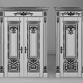 Classic Wooden Double Doors With Intricate Carved Patterns And Dark Brown Finish