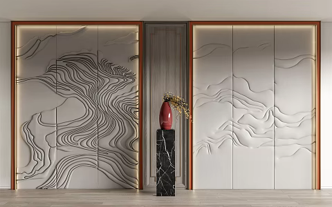 New Chinese style background wall leather carving 3d model