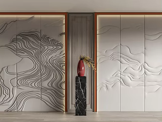 New Chinese style background wall leather carving 3d model