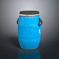 Blue Vintage Barrel With Black Lid And Metal Handles On Dark Surface