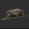 Natural Large Stone Rock With Rough Texture On Green Grass Ground Surface