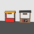 Traditional Style Food Kiosks With Red Gray Bodies And Display Screens For Vending