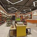 Modern Retail Supermarket Interior With Shelves And Assorted Products