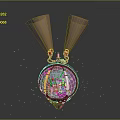 Decorative Transparent Sphere With Pink Wing Shaped Appendages And Metallic Base
