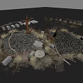 Rustic Natural Landscape With Gravel Piles Dry Grass Scattered Branches And Stones