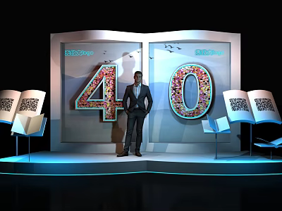 Popular Photo Spot With 40th Anniversary Open Book Display Discover Explore Signage QR Code Decor 3d model