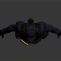 Tactical Operator in Black Tactical Uniform With Helmet Vest Gloves and Boots