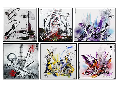 Modern Abstract Wall Art Collection With Colorful Brush Strokes And Shapes 3d model