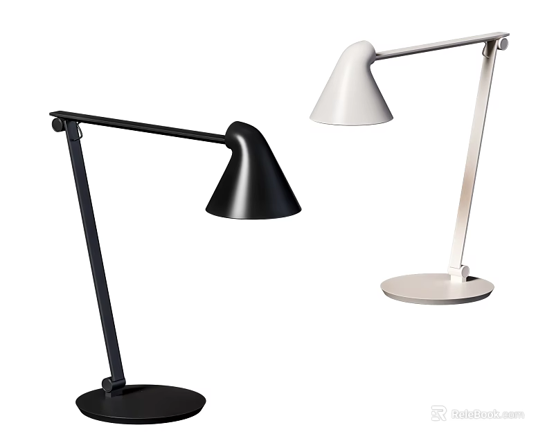 Modern Black and White Table Lamps with Adjustable Arm and Sleek Design 3d model 