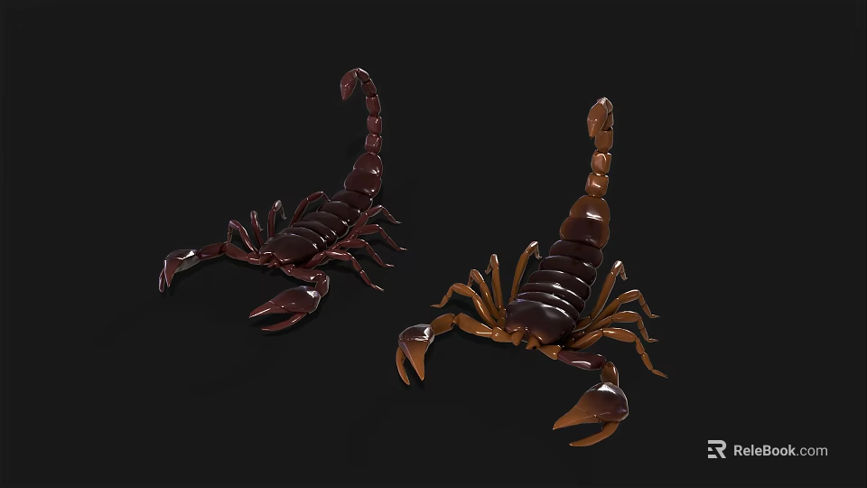 Two Detailed Realistic Scorpion Models In Brown And Golden Tones On Black Background 3d model 
