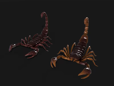 Two Detailed Realistic Scorpion Models In Brown And Golden Tones On Black Background 3d model