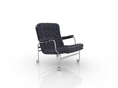 Modern Navy Blue Accent Chair With Tufted Upholstery Metal Frame And Wheeled Legs 3d model