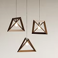 Three Modern Triangular Pendant Lights With Wooden Frame For Interior Decor 3d model