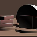 Decorative Ornament Display Set With Pink Stacked Boxes White Semicircular Decor And Display Stands