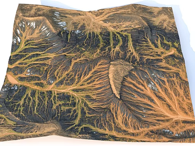 Aerial View Of River Channel Patterns With Brown And Green Textures 3d model