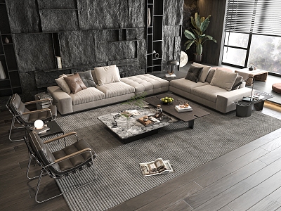 Italian Minotti Sofa Coffee Table Combination Multi-person Corner Sofa Coffee Table Leisure Chair 3d model