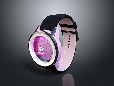 Modern Smartwatch With Black And Pink Strap Purple Glowing Dial Circuit Pattern 3d model