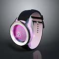Modern Smartwatch With Black And Pink Strap Purple Glowing Dial Circuit Pattern