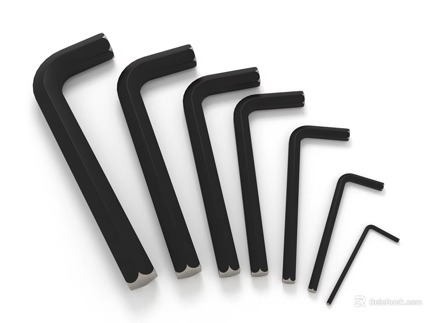 Black Hex Keys Set Six Piece Arranged From Large To Small On White Background 3d model 