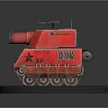 Red Military Tank With Cannon Top Machine Gun And Worn Tracks
