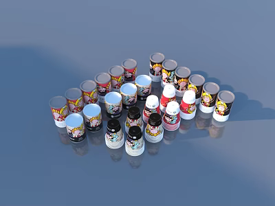 Assorted Colorful Mugs With Various Patterns For Daily Household Use 3d model