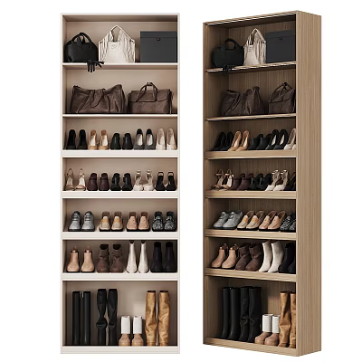 Spacious Shoe Cabinet With Multiple Shelves Organizing Various Shoes And Handbags 3d model