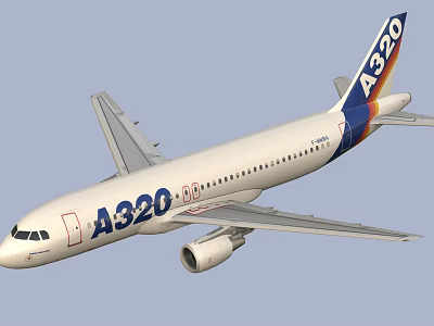 A320 Airliner With White Fuselage Blue Tail And Red Yellow Stripes Exterior View 3d model