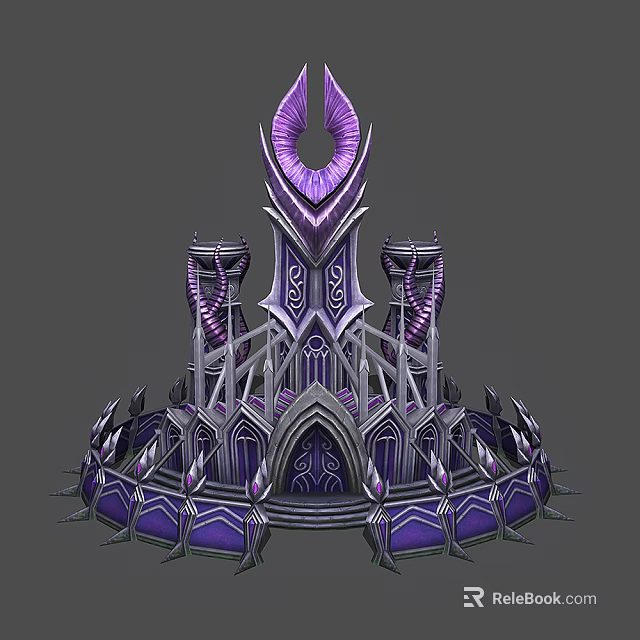 Cartoon Fantasy Castle Scene With Purple Silver Intricate Decorations And Spires 3d model 