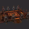 Traditional Chinese Ritual Platform With Decorative Pillars Carved Patterns And Red Lanterns