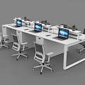 Modern Office Desks with Laptops Ergonomic Chairs Small Plants and Storage Cabinet